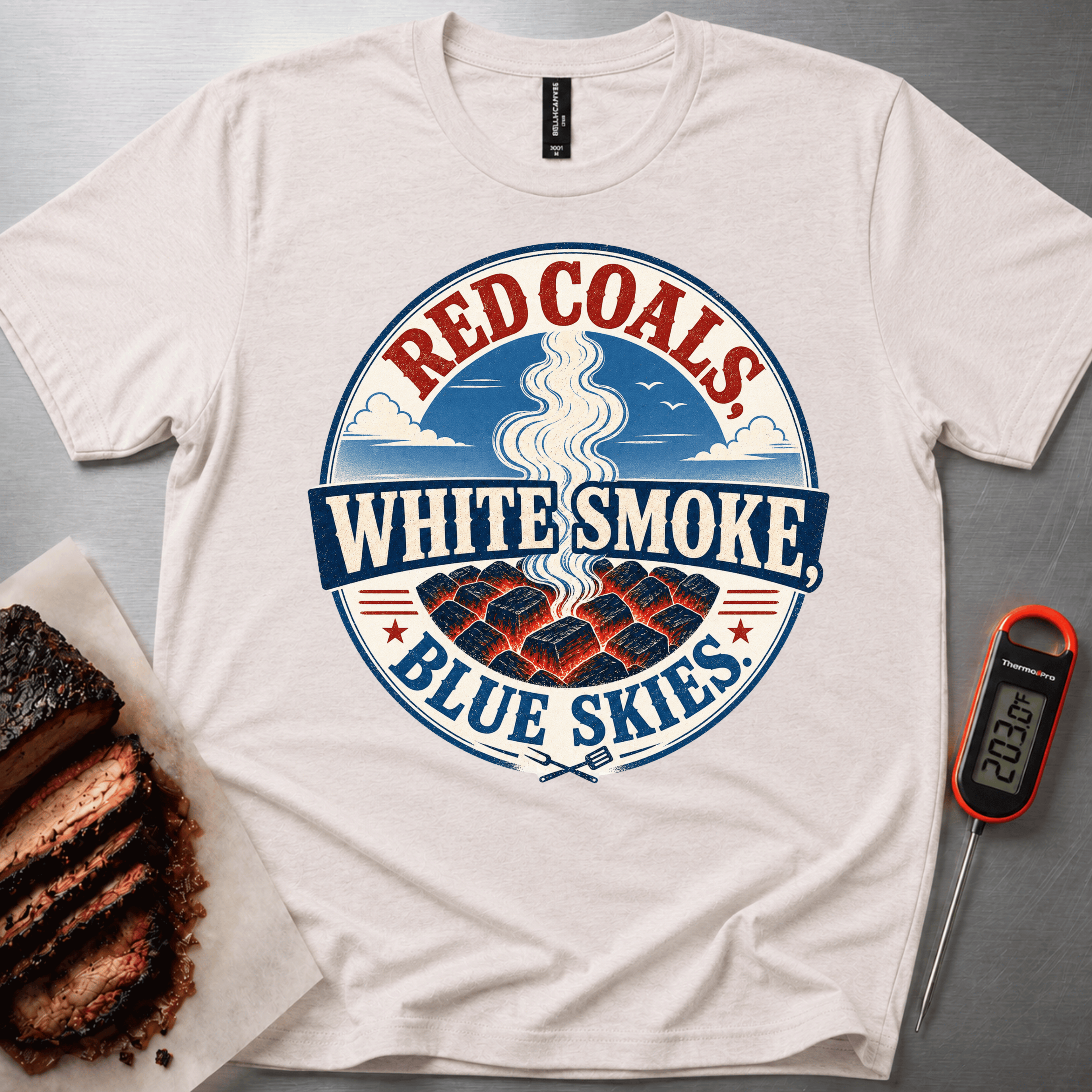 Red Coals, White Smoke Blue Skies t-shirt