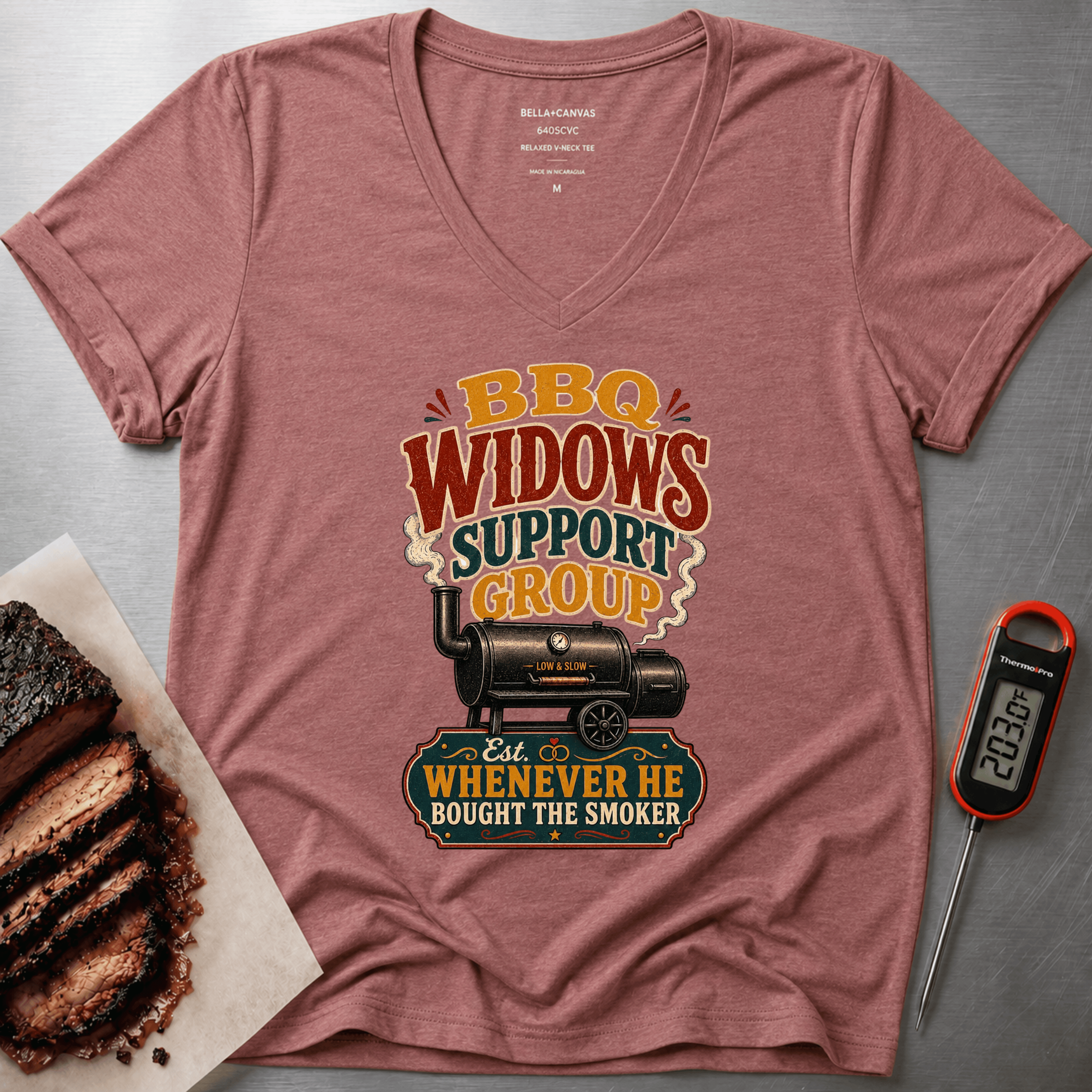 BBQ Widows Support Group relaxed v-neck t-shirt