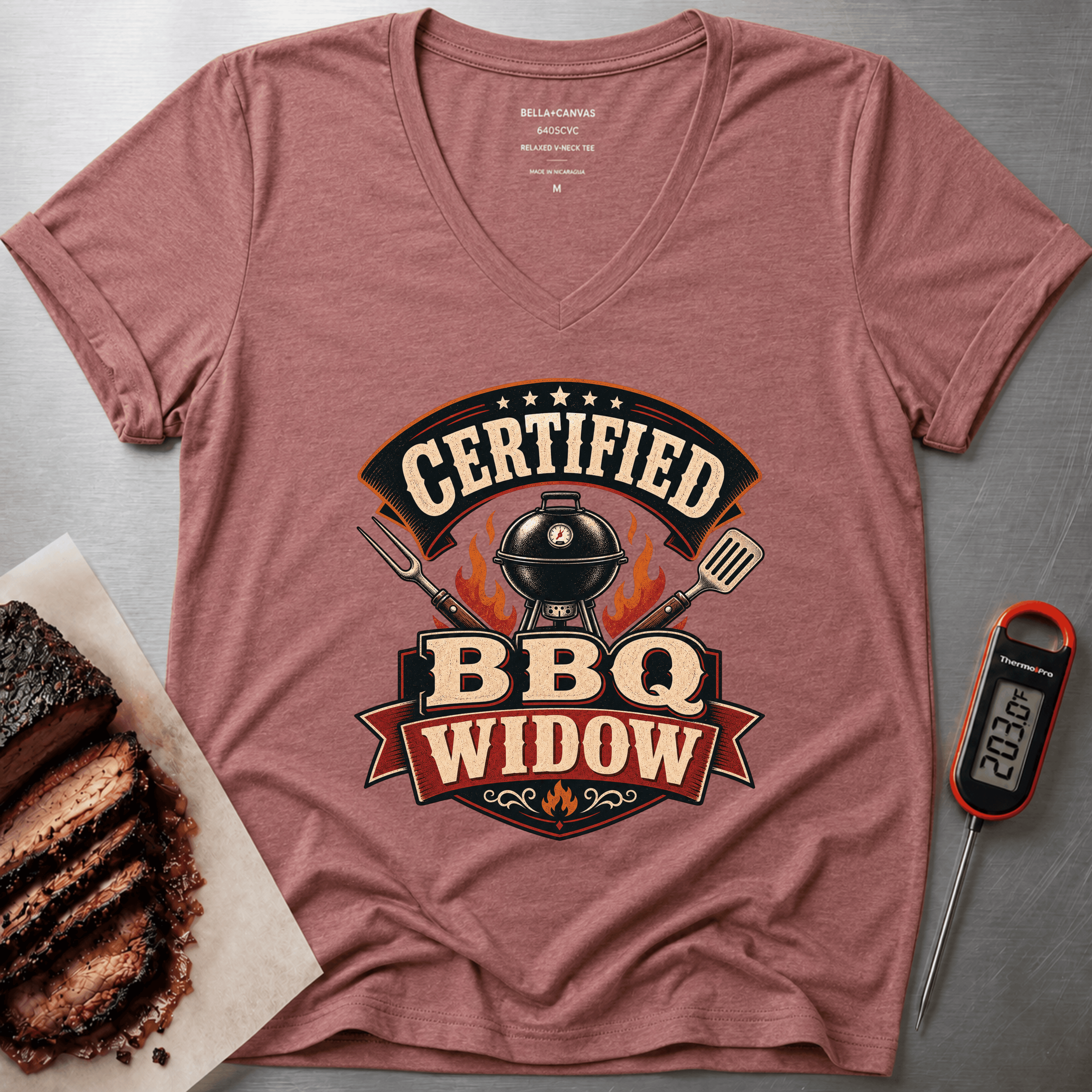 Certified BBQ Widow relaxed v-neck t-shirt