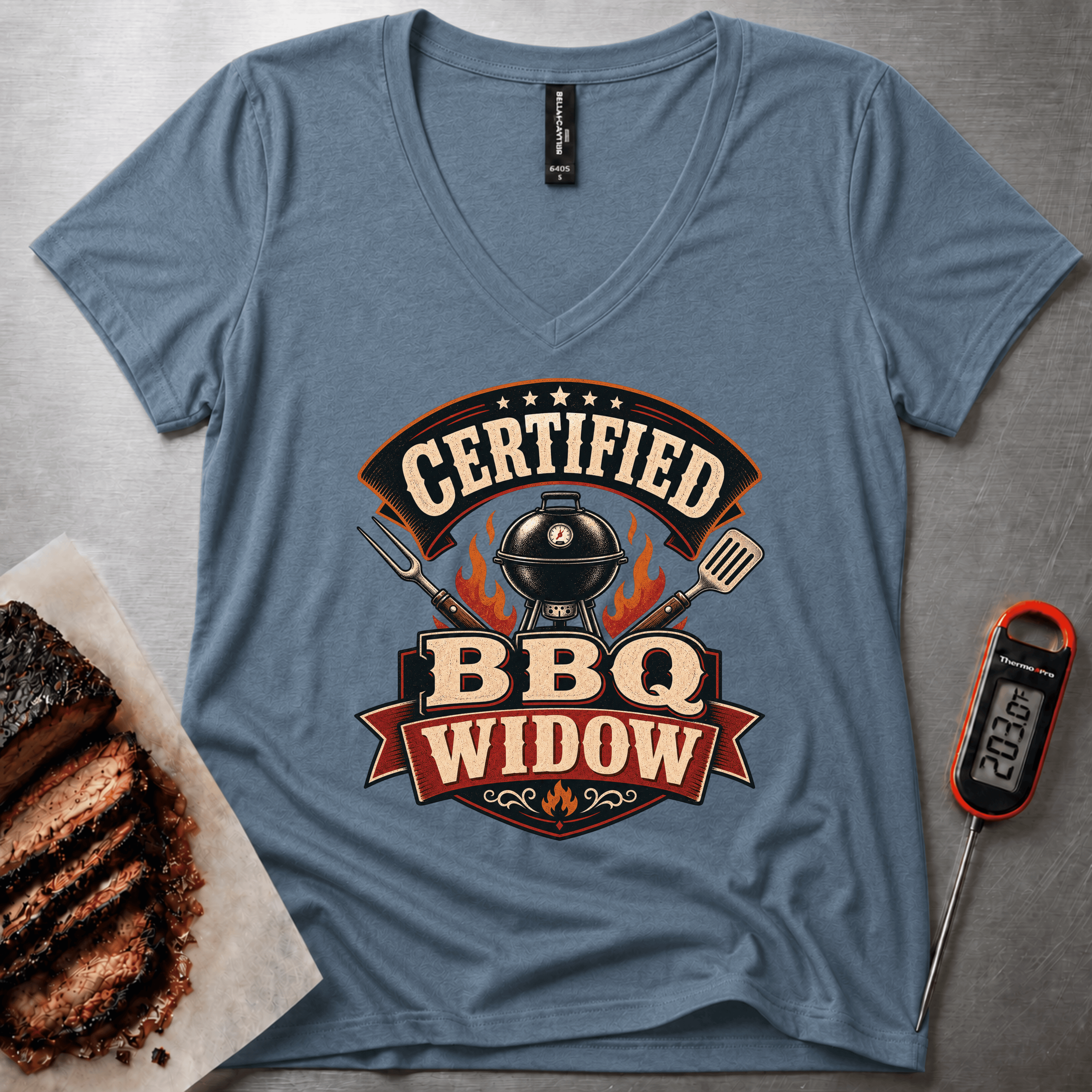 Certified BBQ Widow relaxed v-neck t-shirt