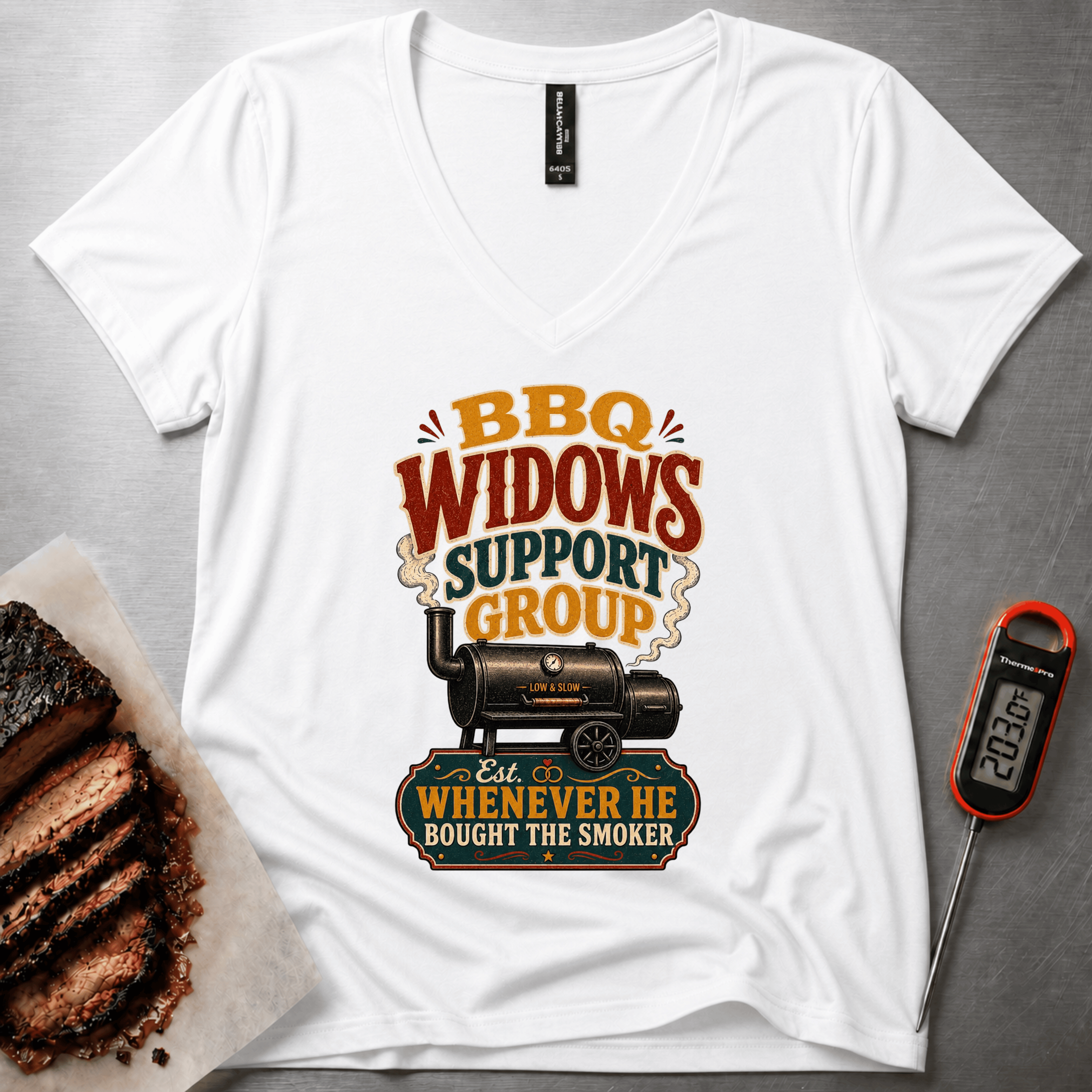 BBQ Widows Support Group relaxed v-neck t-shirt