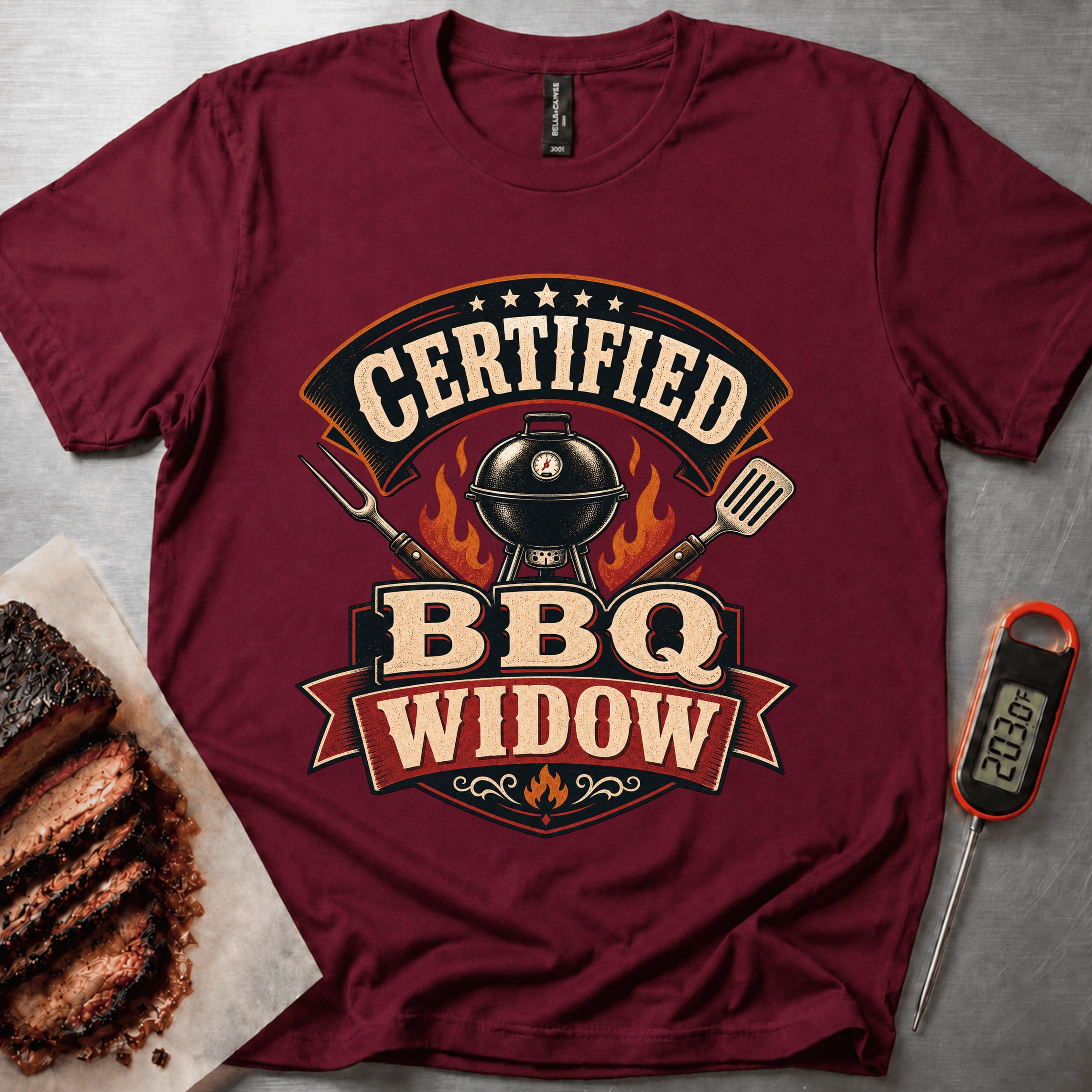 BBQ Widow t-shirt – Maroon