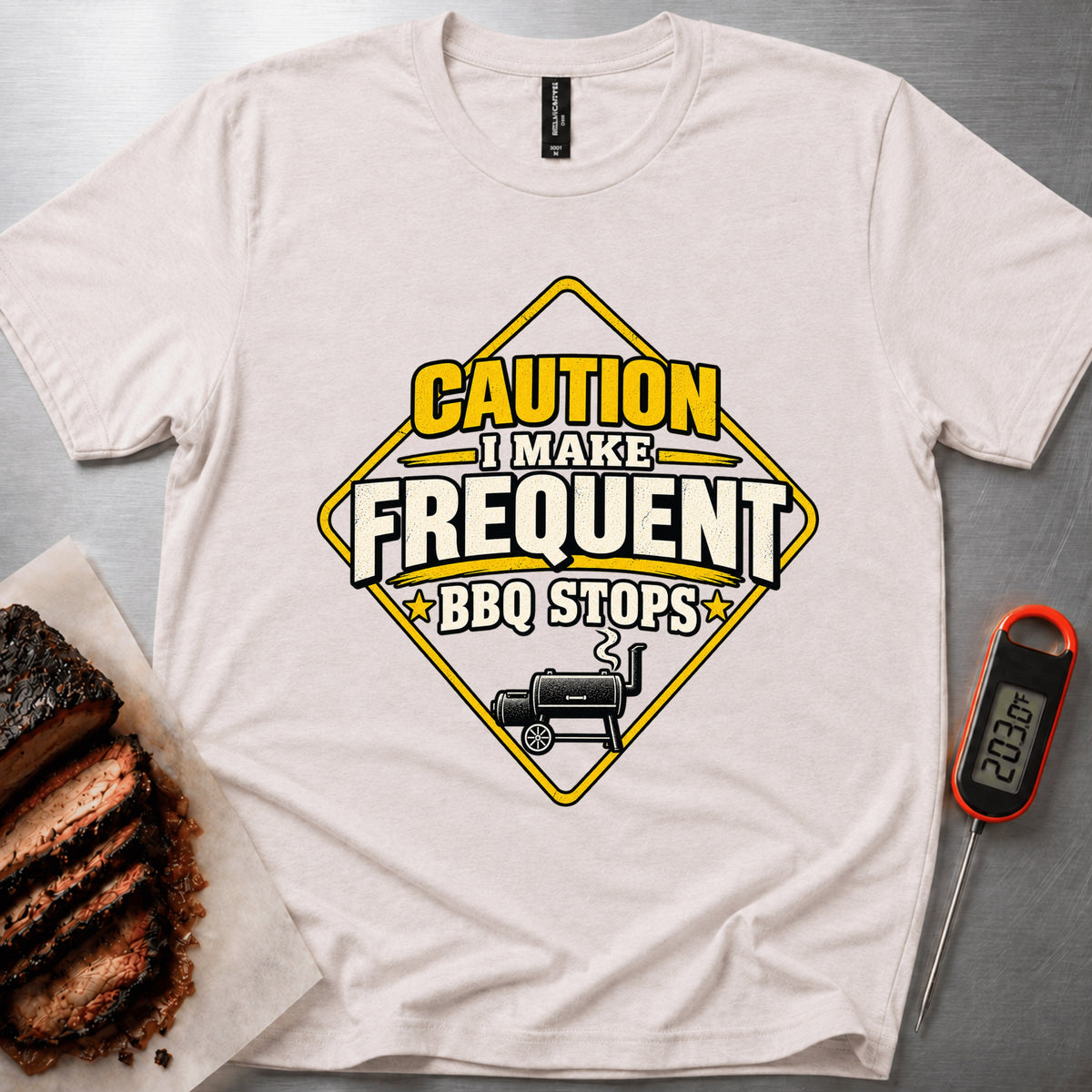 Caution BBQ t-shirt – Heather Dust